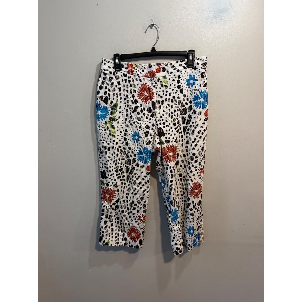 Chicos So Slimming Leopard Floral Print Crop Pants White Multi Size 1.5 L 10